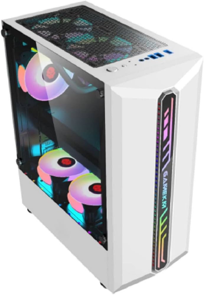 GAMEKM 黒 白 ピンク 各色あり 光る 七色 グラデーション 自作 pcケース ミドルタワー型PCケース ゲーミングpc ミッドタワー  強化ガラス サイドパネル ATX対応 自作 ミニタワー型PCケース 白 黒 ピンク p6 (白) [並行輸入品]
